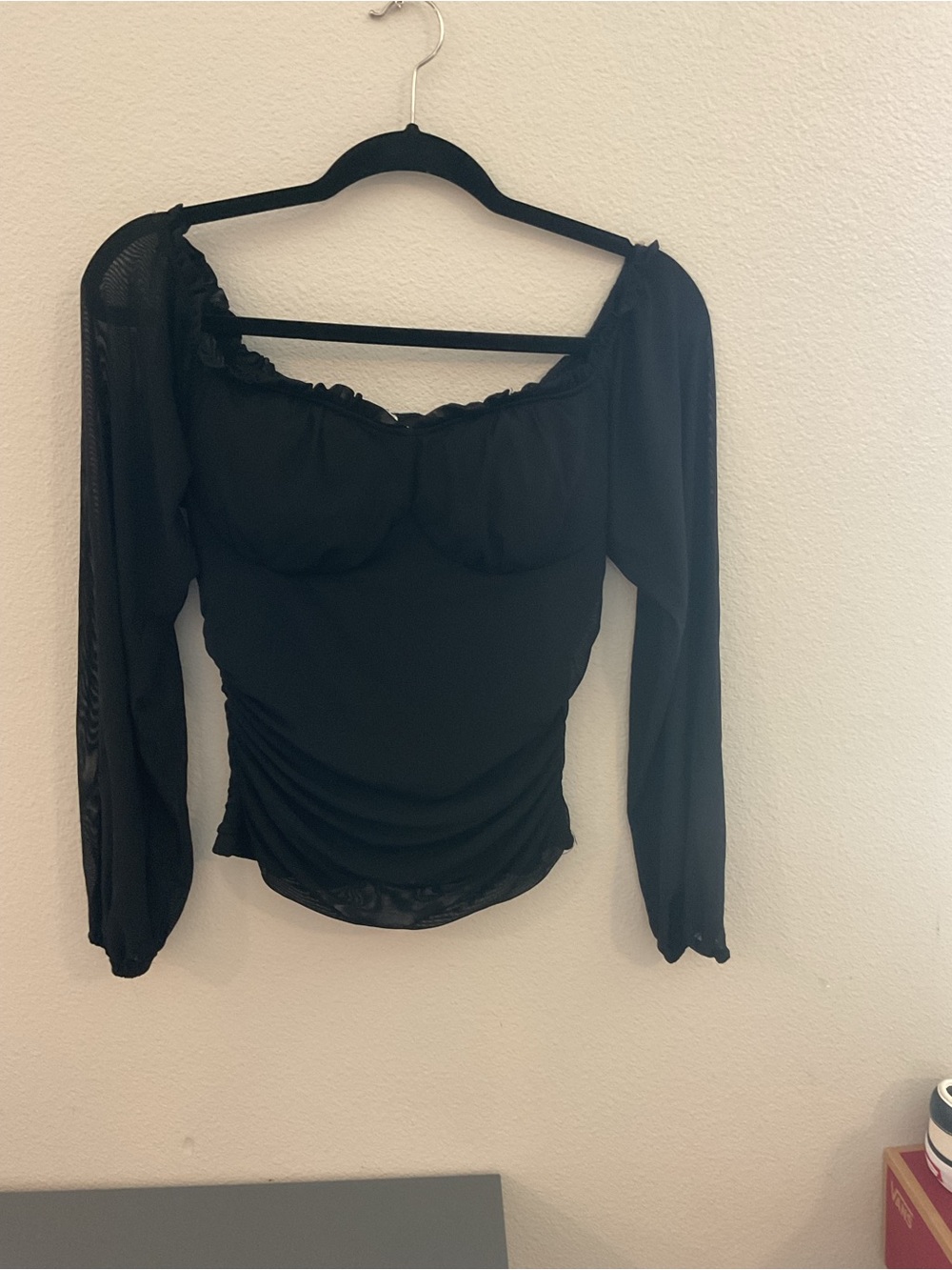 Black Sheer Long-Sleeve Bustier Top